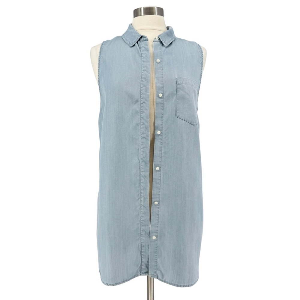 HINGE Sleeveless Tencel Chambray Button-Up Top M - Picture 5 of 8